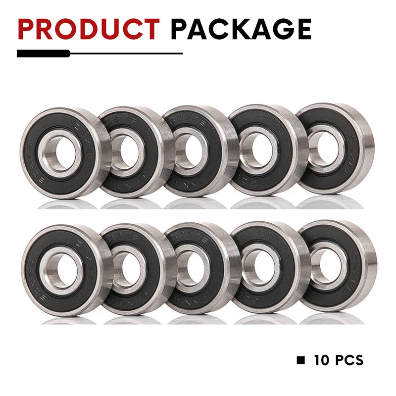 10 PCS 608-2RS Double Black Rubber Sealed Deep Groove Ball Bearings 8x22x7mm, Deep Groove Ball Bearing ABCE-3 Pre-Lubricated, Chromium Bearing Steel (608-2RS-BK, 10) 608-2RS-BK