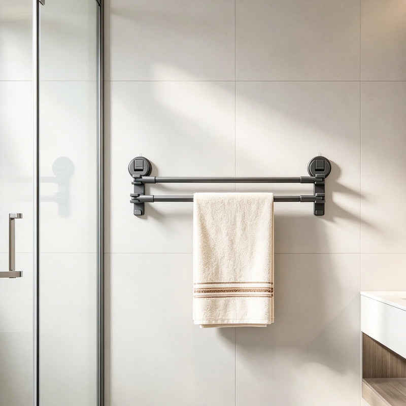 Adjustable Suction Cup Towel Bar for Bathroom Wall, 20.47 to 35.43 Inch Towel Racks for Bathroom, No Drill, Removable Bath Towel Holder for Shower, Gray