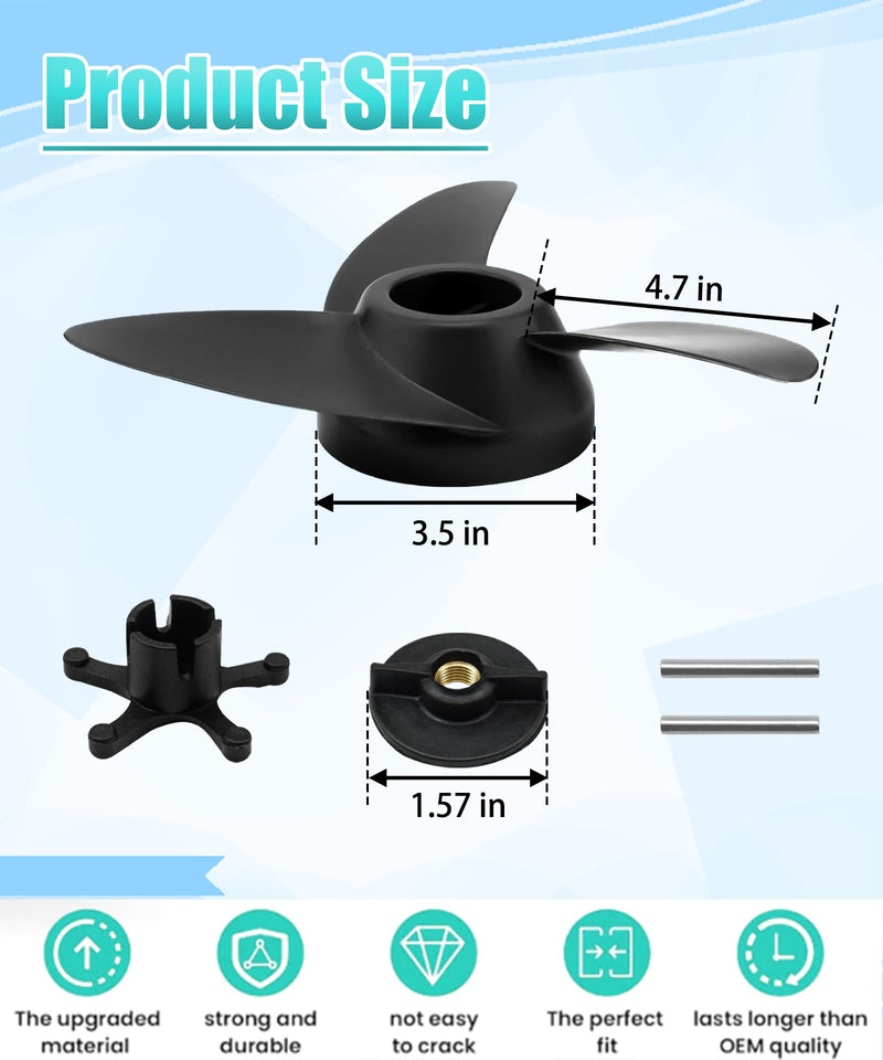 MGA089B 3 Blade Trolling Motor Propeller Fits for MotorGuide 3.5" Motor Diameters,Machete III Black 3-Blade Prop,Fits for MotorGuide R3,55lb,W55,Xi5,36V,75 wireless remote control marine motors