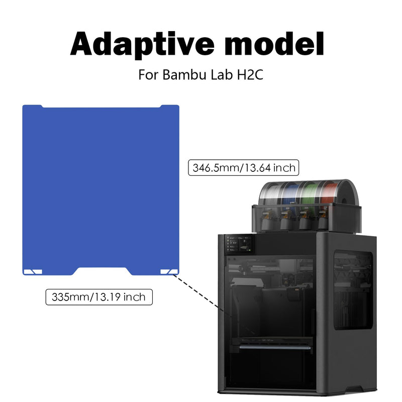 H2C Cool Build Plate No Heating No Glue for Bambu Lab H2C 335x346.5mm, 3D Printer Smooth PEI Blue Double Sided Platform Surface Sheet Platform Flexible Removable Heated Bed 3D Printing Mat For H2C