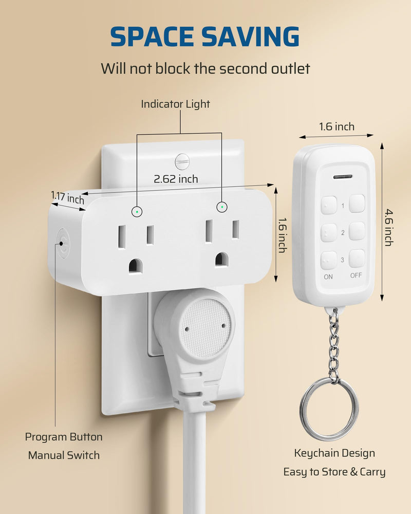 DEWENWILS Wireless Remote Control Outlet, 2 Independent Control Sockets Electrical Remote Light Switch, No Interference Remote Outlet Switch, No Wiring, 15A/1875W, 100 FT Range, FCC Listed… White