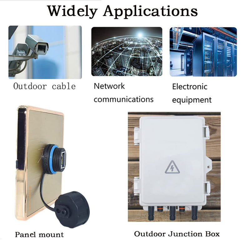 10PCS Shielded RJ45 Waterproof Panel Mount Connector IP68 Cat5/5e/6 8P8C Ethernet LAN Cable Coupler Female to Female Outdoor Network Adapter