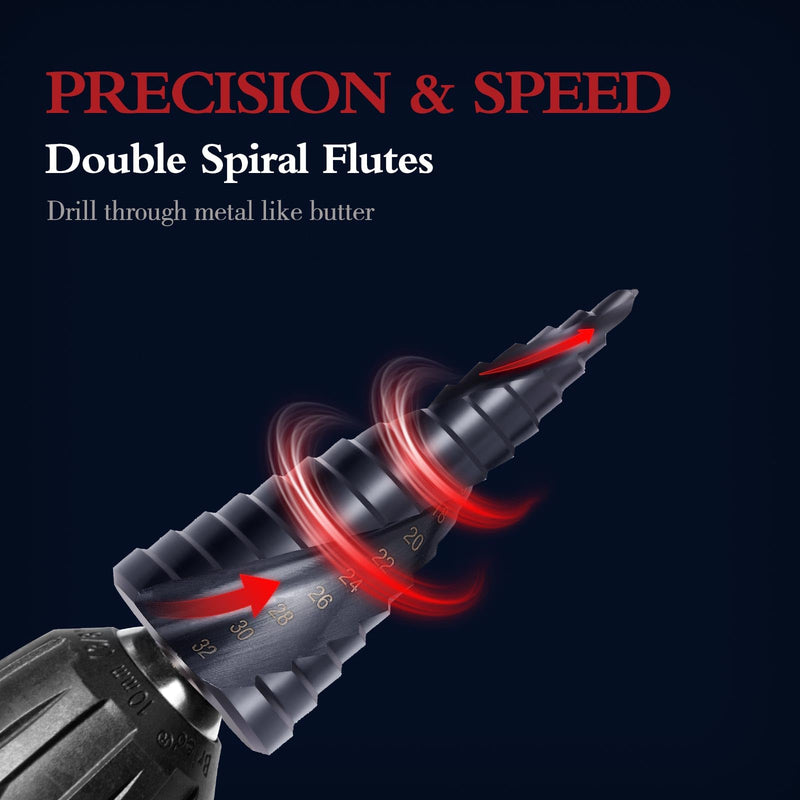 3PCS Cobalt Step Drill Bit Set for Stainless Steel & Hard Metal,M35 HSS Unibit with TiAlN Coating,Spiral Flute Design,1/8"-1/2", 1/4"-3/4", 3/16"-7/8" for Iron, Aluminum, and Alloy Drilling 3PCS-Cobalt Step Drill Bit Set (SAE)