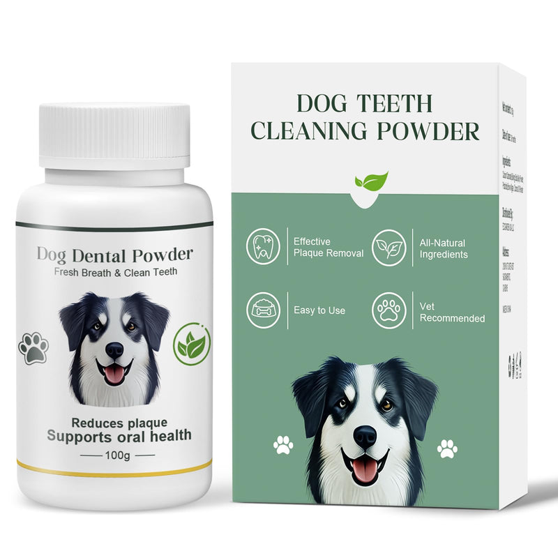 Dog Teeth Cleaning Powder 100g Fights Plaque & Tartar Freshens Breath All-Natural Ingredients for Dogs of All Breeds and Ages Easy to Use Dog Dental Powder