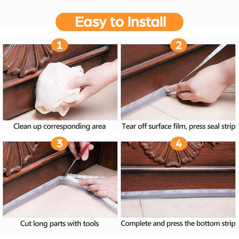 28.9 Ft Door Weather Stripping Door Seal Strip,Silicone Door Draft Stopper,Self Adhesive Shower Door Bottom Seal and Door Insulation Strip for Door Frame Windows and Glass Gaps (Transparent, 35mm) 28.9FT,35MM