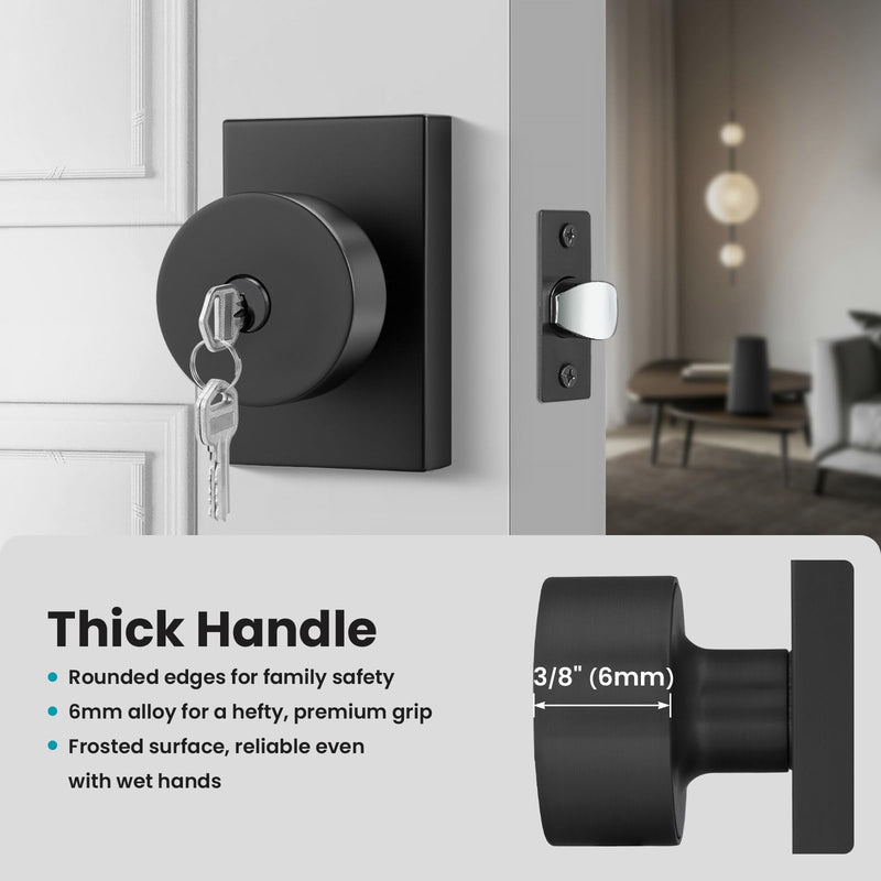 Matte Black Door Knobs with Lock and Key, Keyed Alike Door Knobs Exterior/Interior, Black Entry Door Lock for Front Door, 1 Pack