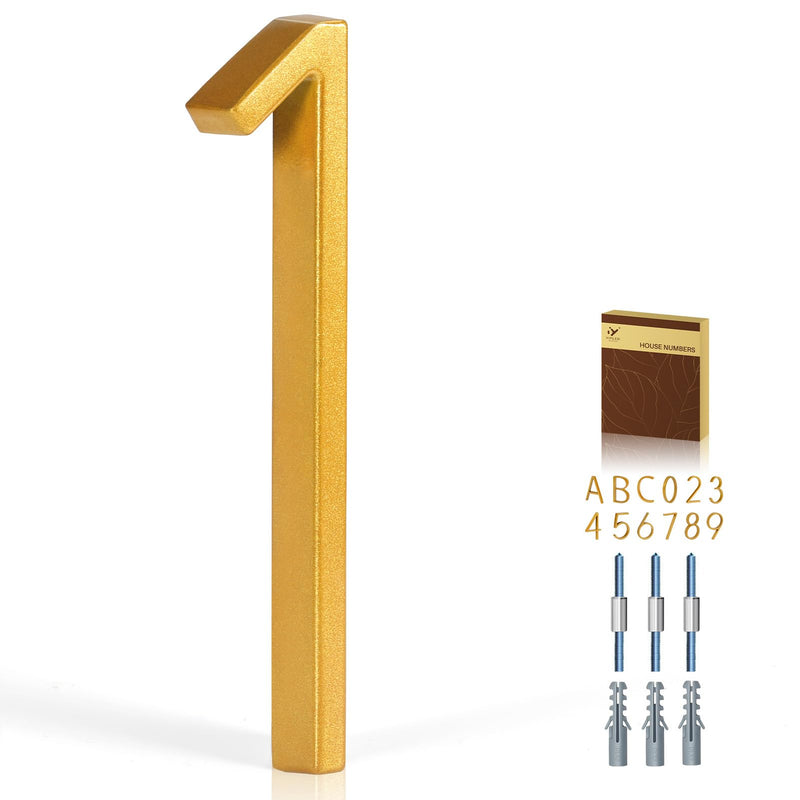 5 Inch House Numbers for Outside, Metal Address Number 1 - Modern Design, Weather-Resistant Gold Powder Coated Finish, No Fading (Gold) 5 Inch