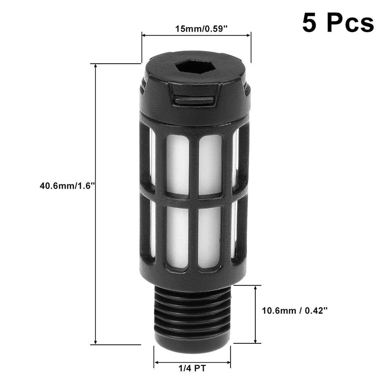 uxcell Plastic Pneumatic Muffler Exhaust Air Line Silencer Smaller 1/4 PT Black, 5pcs