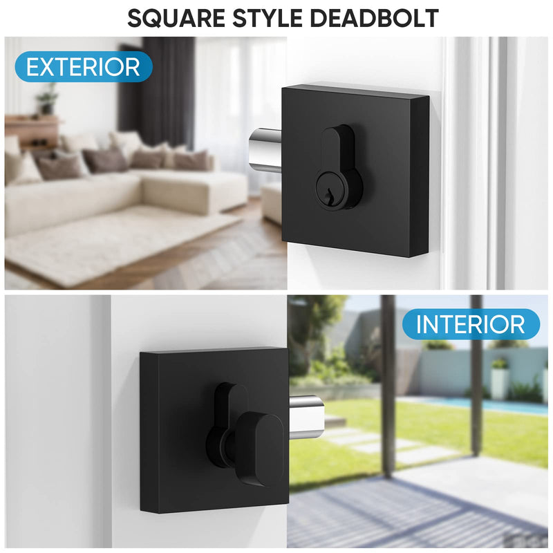 TICONN Matte Black Door Handle Heavy Duty, Reversible Square Door Lever for Bedroom, Bathroom, Rooms (Deadbolt Only, 2 Pack) Deadbolt Only