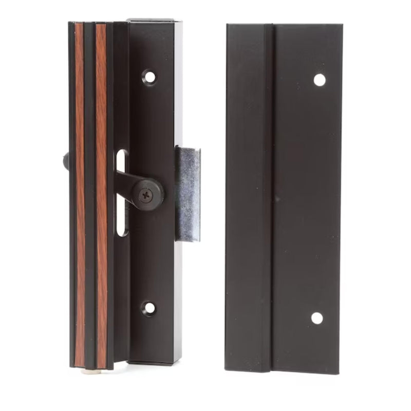 Sliding Patio Glass Door Handle Diecast Sliding Door Handle Set Anodized Black w/ 4-15/16" Hole Spacing – Extruded Aluminum Inside Pull Painted Black – Diecast Pull - Clamp Latch w/ Metal Activator