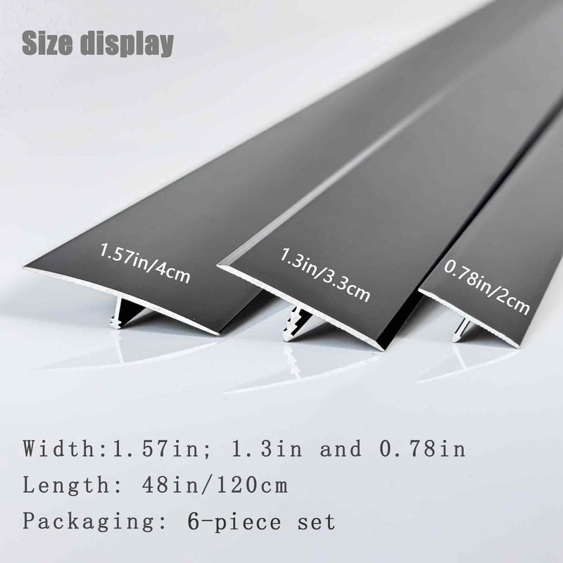 6 Pcs Aluminum T Molding Floor Transition Strip, 48" x 1.57" Aluminum Floor Transition Trim, Flat Threshold for Joining Vinyl, Tile, Wood Flooring Gaps(Black, 6pcs, 4ft x 1.6in) Black