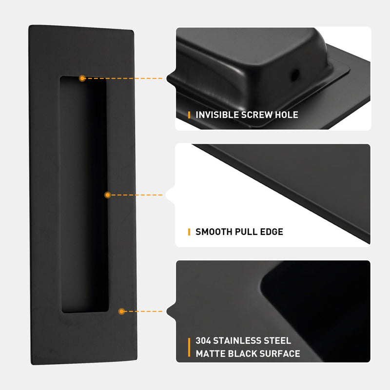 Stainless Steel Pocket Door Pull and Edge Pull Set, Pocket Door Hardware Recessed Sliding Barn Door Handle Rectangular Finger Flush Pull (Matte Black, 3 Pack) 3 Pack (Pocket Door Pull Set) Matte Black (Set)