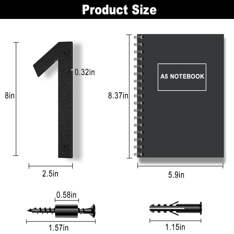 8 Inch Large Floating House Numbers, Black Modern House Number for Outside, Big Plastic Exterior Address Numbers for Door Wall Street (1) 8 Inch Number 1
