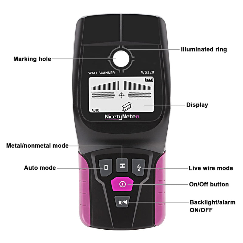 Stud Finder Wall Scanner, LCD Display Electronic Stud Finder with 5 Scanning Modes, 12V Lithium Battery Powered for Wood/AC/Metal Detection