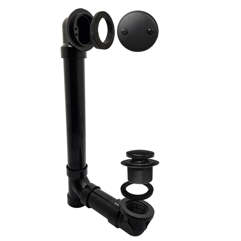 Westbrass A4931-62 1-1/2" x 12" Bath Waste & Overflow Assembly with Tip-Toe Drain Plug and 2-Hole Faceplate - Sch. 40 ABS Pipe, Matte Black