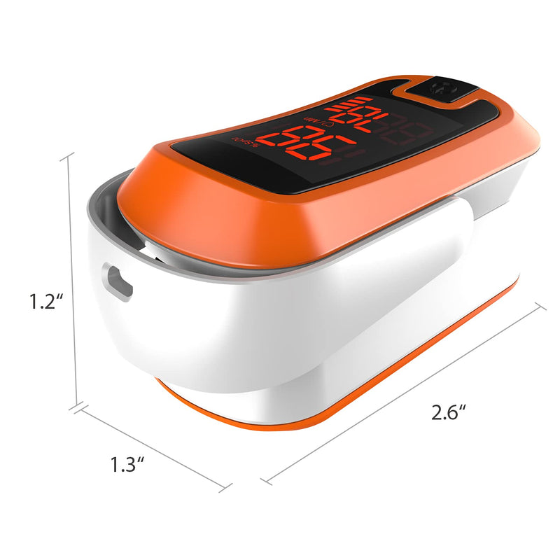 MIBEST Orange LED Finger Pulse Oximeter - Blood Oxygen Saturation Monitor - SPO2 Pulse Oximeter - Portable Oxygen Sensor with Included Batteries - O2 Saturation Monitor with Carry Pouch Orange - LED