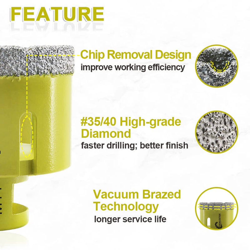 Diamond Tile Drill Bits 3"(75mm) SANLEETEK Vacuum Brazed Diamond Hole Saw for Ceramic Porcelain Marble Granite 5/8"-11 Thread 3"(75mm)