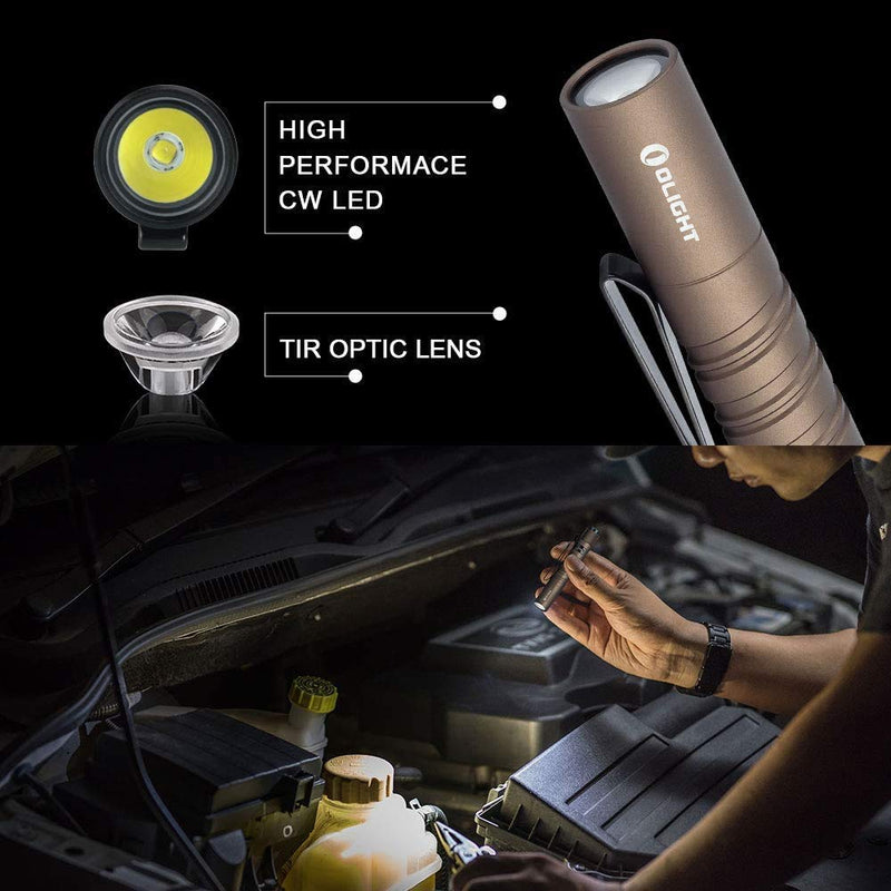 OLIGHT I3T EOS 180 Lumens Dual-Output Slim EDC Flashlight for Camping and Hiking, Tail Switch Flash Light with AAA Battery (Desert Tan) Desert Tan