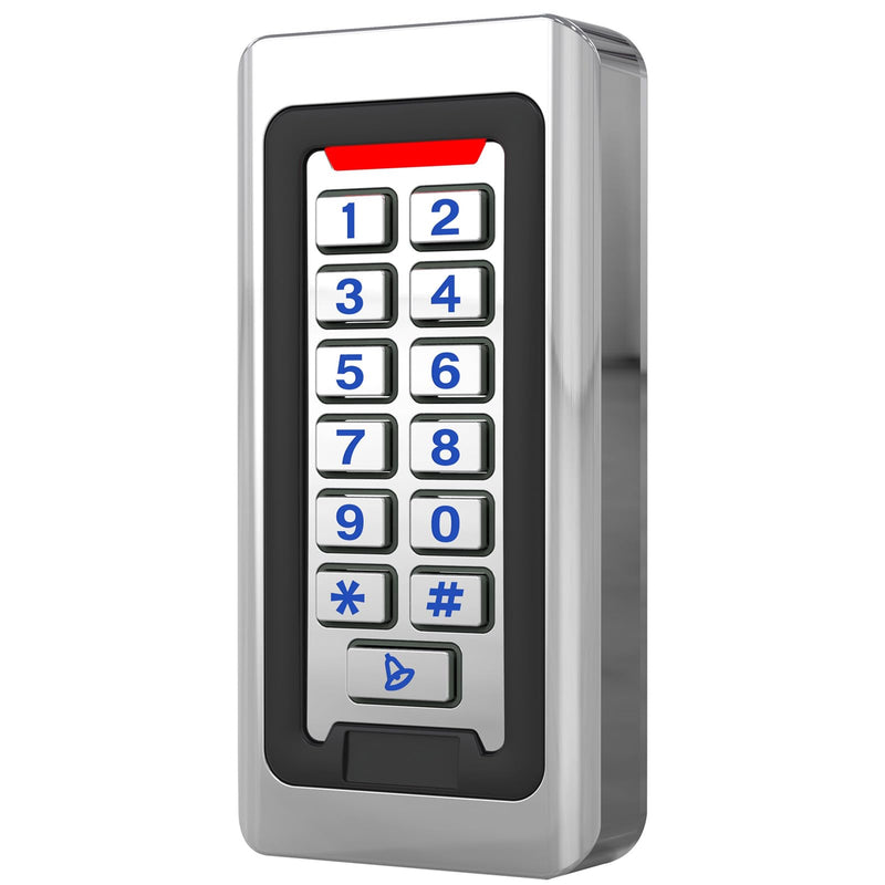 Door Access Control Keypad, Stainless Steel Outdoor IP68 Waterproof, 2000 Users, Wiegand 26-bit Input / Output, Tuya App Remote Control, RFID Card & PIN Code Entry, Doorbell Button Narrow Numeric Keypad