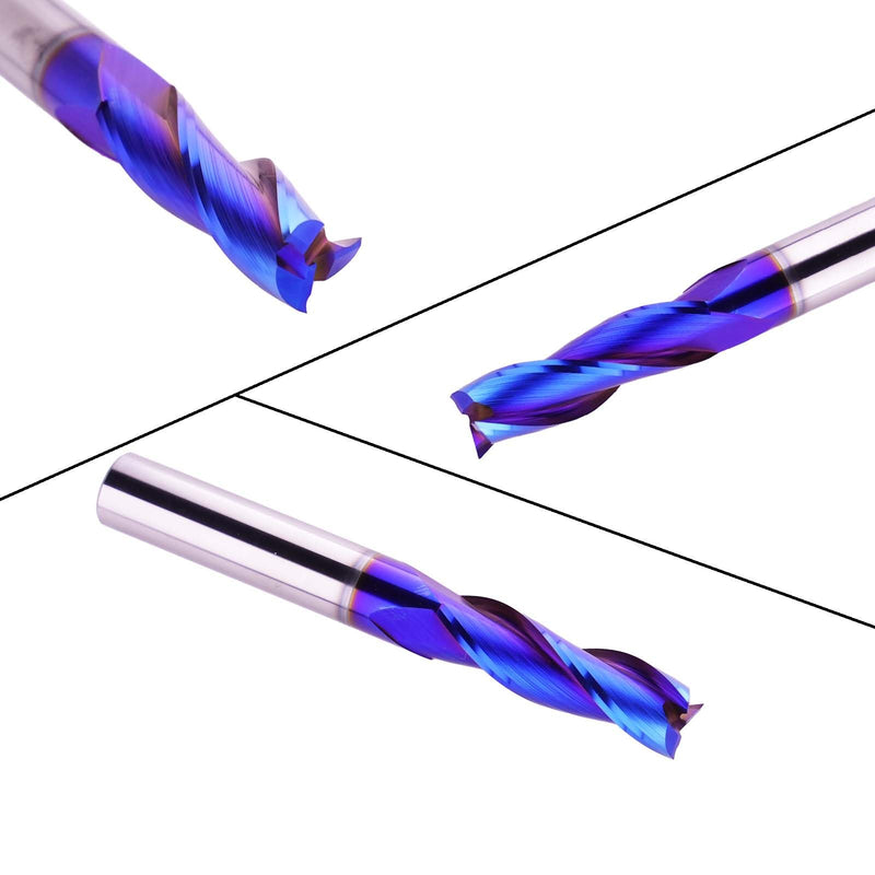 3/8 inch Shank Spiral CNC Router Bits Solid Carbide End Mill 3 Fluter Up Cut with NACO Blue Coated for Grooving Slots Mortises and Wood Carving