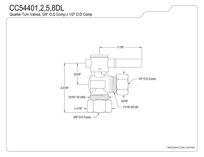 Kingston Brass CC54402DL Concord Decorative Quarter Turn Valve with 1/2-Inch OD Compression and 5/8-Inch OD Compression, Lever Handle, Polished Brass