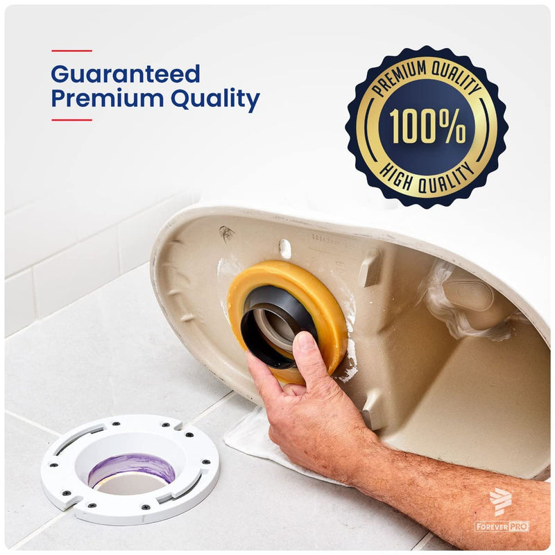 ForeverPRO WRFT02 Universal Extra Thick Toilet Wax Ring Replacement Kit for Floor Outlet Toilet Bowl with Black Rubber Flange Funnel Water Tight Seal Gasket Accommodates 3 Inch and 4 Inch Waste Lines