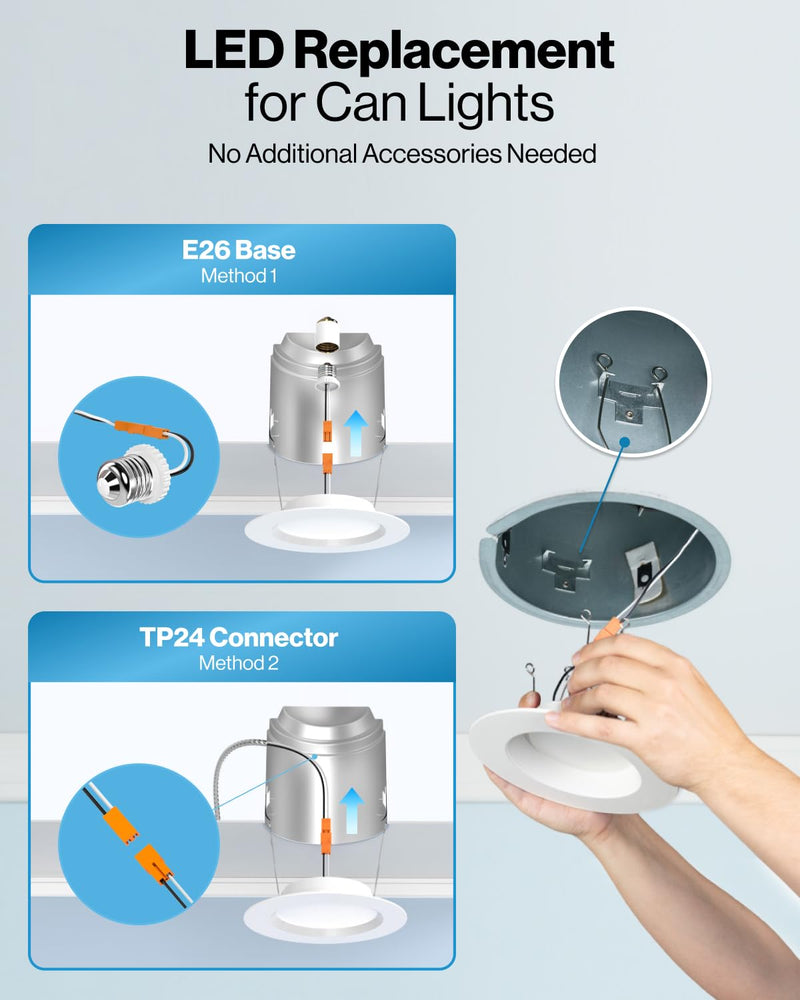Sunco 5CCT Retrofit LED Recessed Lighting 6 Inch, 2700K/3000K/3500K/4000K/5000K Selectable, Dimmable Can Lights, Smooth Trim, 13W=75W, 965LM, Damp Rated, UL-Certified 2 Pack