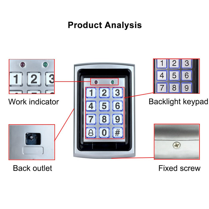 HFeng Door Access Control System Kit 125KHz RFID Keypad Metal Case + DC12V 3A Power Supply Controller + Door Exit Button + 10pcs Keyfobs (Without Lock)