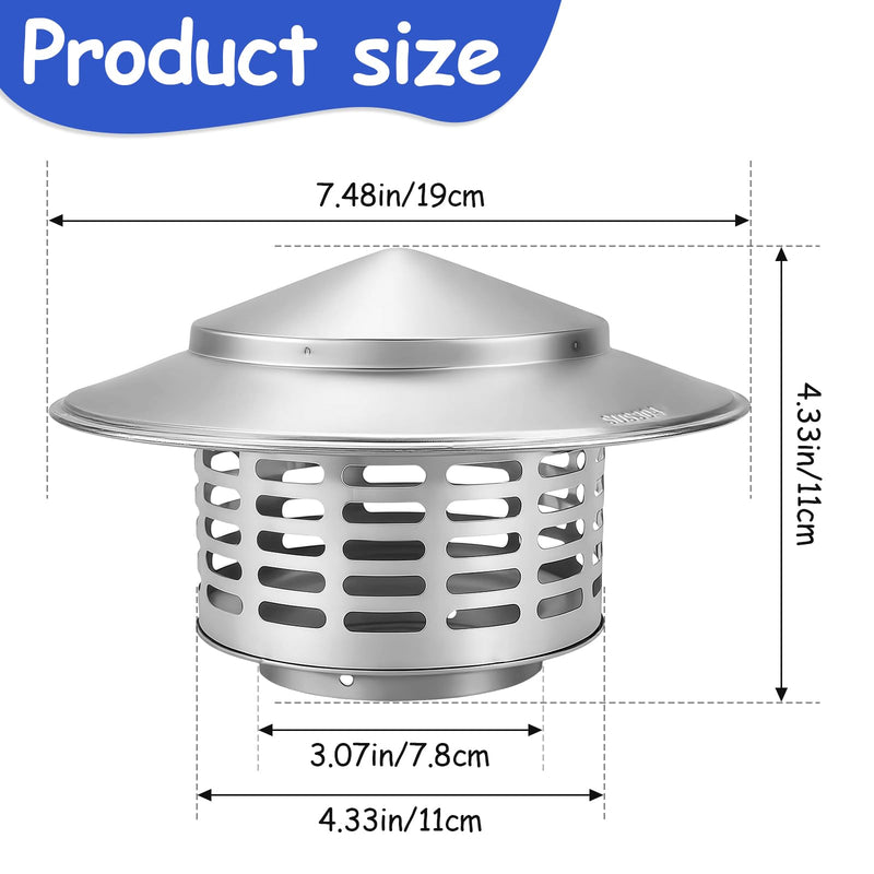 3 Inch Stainless Steel Chimney Cap with Screen, Round Flue Cover for Stove