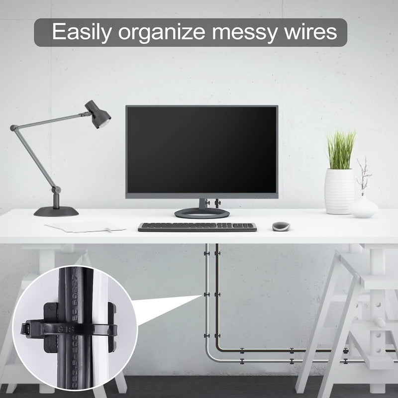 XHF 100 Pcs Cable Zip Tie Saddle Type Mounts Base with 100 Pcs 8" Cable Ties and 100 Pcs Tapping Screw, Wire Cable Clips Organizer Holders Clamps Black 0.6 inch