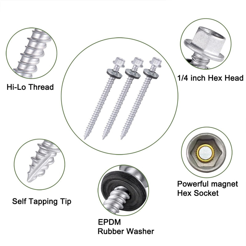 150Pcs Metal Roofing Screws #10x3 Waterproof Screws for Roof Repair | Silver Hex self-Tapping Screws EPDM Waterproof Screw Galvanized Anti-Rust Metal to Wood Siding Screw Hex Socket Included #10x3" 150
