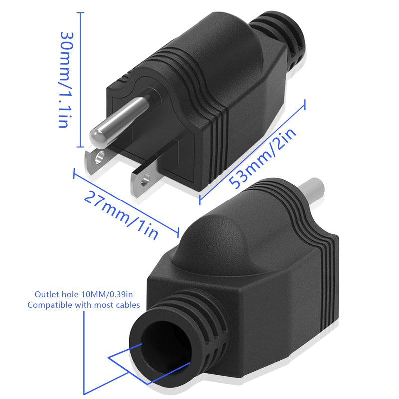Replacement Plug 3 Prong,NEMA 5-15P Power Adapter Replacement Plug, Straight Blade Connector for Grounding Plug,Neutral Ground Bonding Plug,3-Pin 15A 125V Wire Plug,(4Pcs, Black) Male 4Pcs,Black