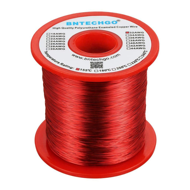 BNTECHGO 32 AWG Magnet Wire - Enameled Copper Wire - Enameled Magnet Winding Wire - 1.0 lb - 0.0078" Diameter 1 Spool Coil Red Temperature Rating 155℃ Widely Used for Transformers Inductors 32 gauge enameled magnet wire 1 lb red 1 lb