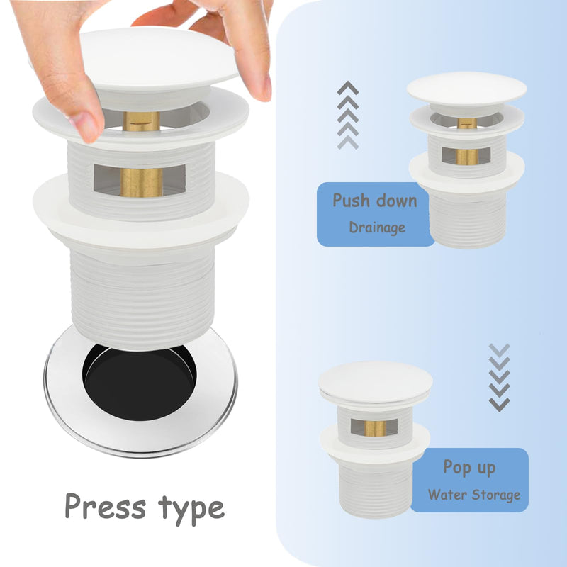 Tub Stopper Bathtub Drain, Brass Pop-up Freestanding Bathtub Drain Stopper, Fits Most Freestanding Tub Rough- in Kits (White) White