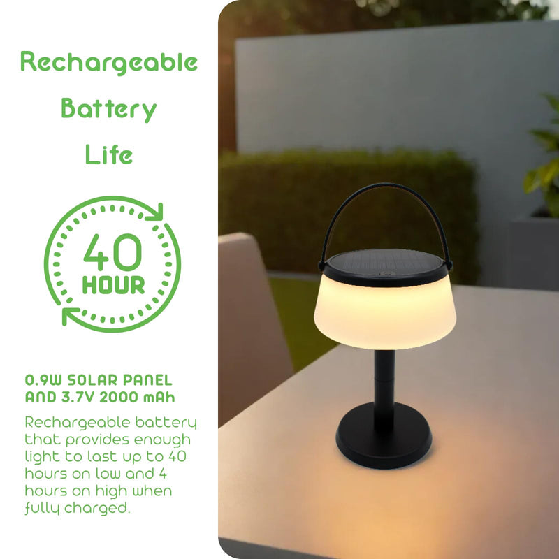 2-in-1 Portable Solar Power LED Table Lamp & Lantern - Indoor/Outdoor - Stepless Dimming - Rechargeable Battery - 330 lumens, 2700K - IP44 Weather Resistant - Black - 1 Pack