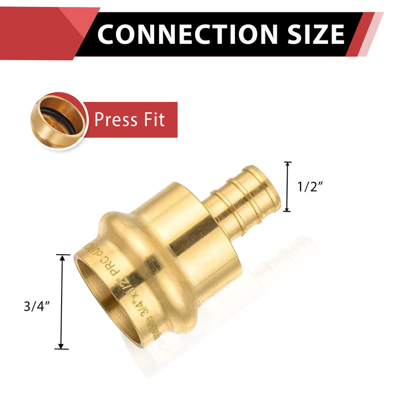 10Pcs EFIELD 3/4"Copper Press x 1/2"PEX-A Coupling Adapter(PRESS088-10) 3/4"x1/2"
