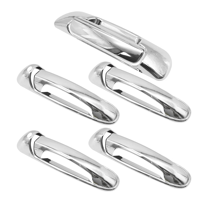 Anxingo 4 Pcs Car Door Handles and 1 Pcs Rear Tailgate Handle Cover Trims, Replacement for Dodge Ram 1500 Pickup 2002-2008, 2500 HD 3500 HD Pickup 2003-2009