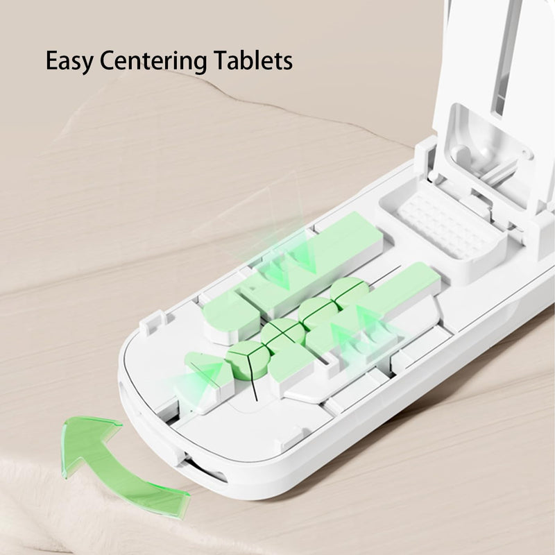 Portable Dual-Blade Pill Cutter and Crusher, Precision Half, Third and Fourth Tablet Splitter with Silicone Grip and Safety Lock for Small, Tiny or Large Pills, Upgraded Version