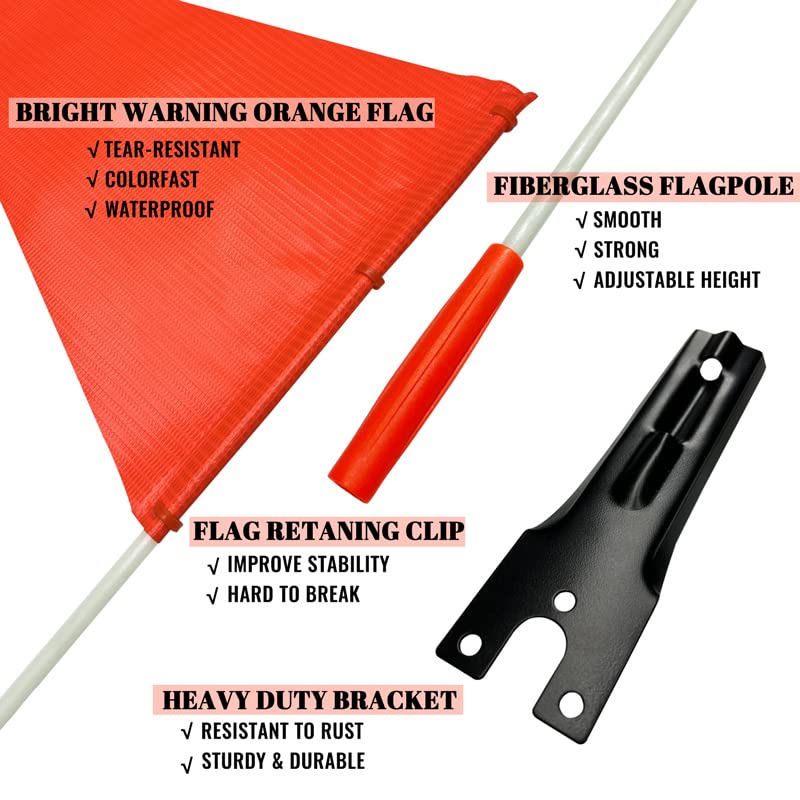 Uelfbaby 2Pcs Bike Safety Flag with Reflective Stripe 6 Ft Heavy Duty Fiberglass Pole Polyester Full Color Tear-Resistant Waterproof Orange Flag Double-sided Reflective Flag 2 Orange（with Reflective Stripe）