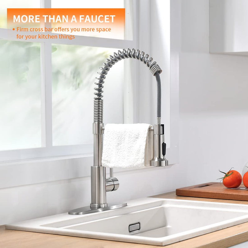 OWOFAN Kitchen Faucet with Pull Down Sprayer Brushed Nickel Stainless Steel 1 Handle Pull Out Spring Sink Faucets 1 Hole Or 3 Hole Dual Function for Farmhouse Camper Laundry Utility Rv Wet Bar Classic A-Brushed Nickel