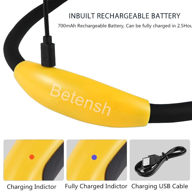 Rechargeable 4 LED Book Light Bright Neck Hug Light, Reading Lights for Reading in Bed, 3 Brightness Levels, Flexible Soft Rubber Arms, Perfect for Bookworms,Knitting,Comping,Crafts Yellow