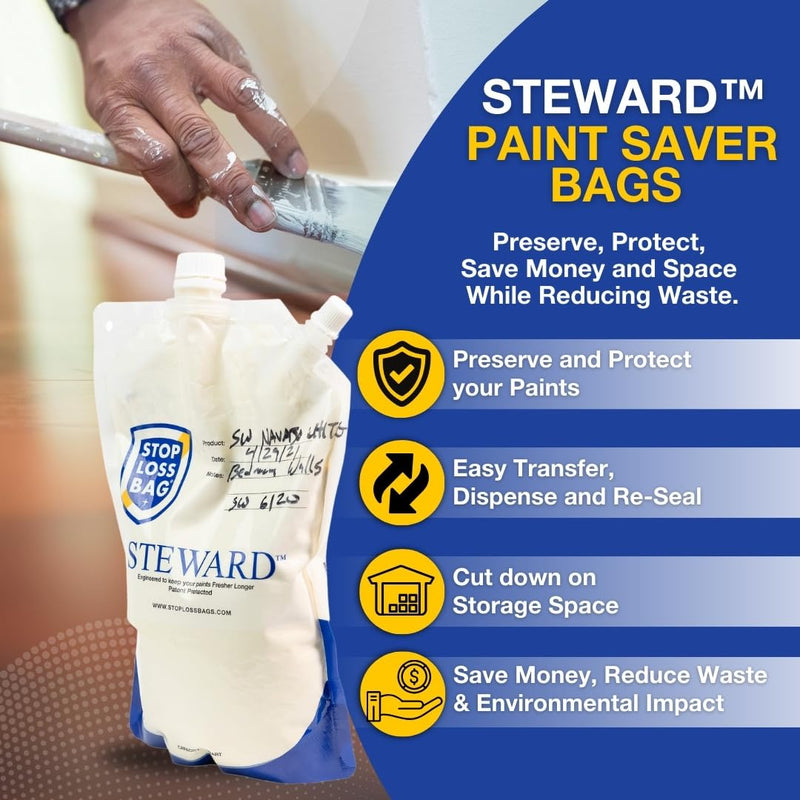 Paint Storage Bags 4-Pack With Funnel, Filler Clip & Caps - 1L Paint Savers 1 L