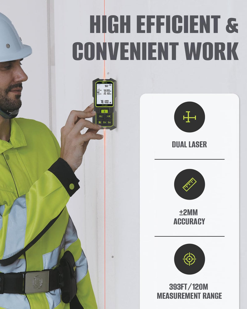 Dual Laser Measuring Tool, Bilateral Laser Measurement Tool, Rechargeable Laser Measure with Angle Sensor, Ft/in/M Multiple Units, Pythagorean Mode, Area and Volume 393ft - NewNest Australia