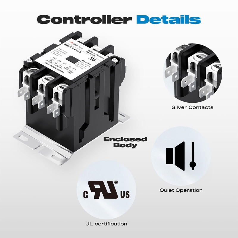 AC Contactor, Malictele 3 Pole 40 Amp Contactor 240V Coil HVAC Contactor for AC Unit Outdoor Compatible Condenser Compressors Refrigeration Systems Motors 3P 40A 208/240VAC