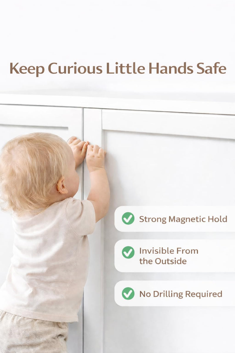 CozyCubz Magnetic Cabinet Locks Baby Proofing - 12 Locks + 2 Keys | Child Proofing Cabinet & Drawers | Invisible, No-Drill Child Safety Locks | Strong Hold, Easy Install, Damage-Free Child Proof Lock