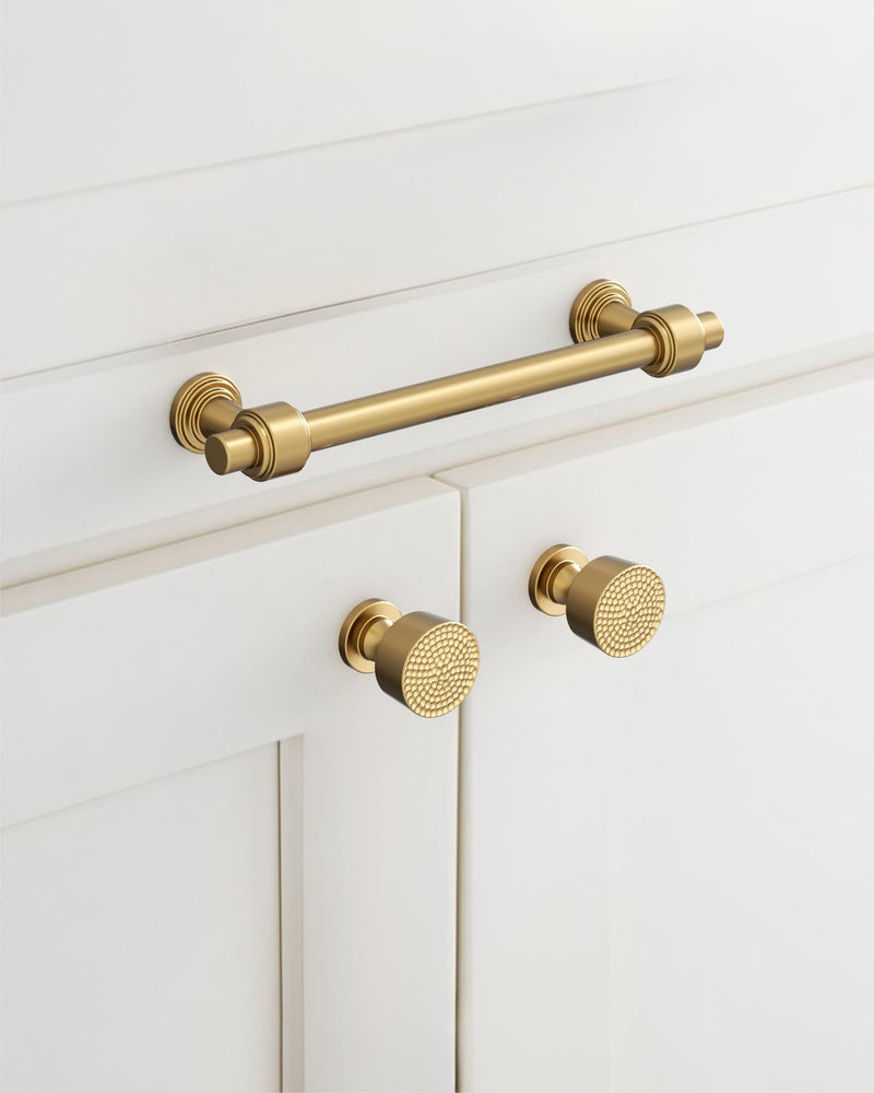 9BUILD 10 Pack Champagne Bronze Cabinet Knobs 1.2 Inch Modern Kitchen Hardware for Cabinets Knob Champagne Round Dresser Knob Hammered Drawer Knobs Single Hole Knobs
