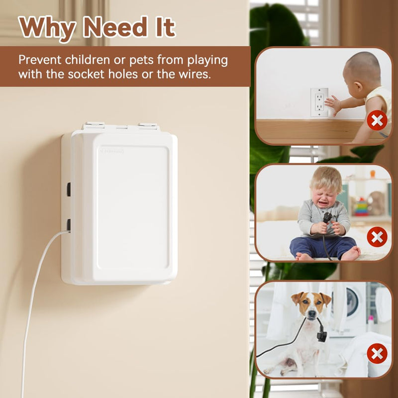 EUDEMON 1 Pack Updated Baby Safety Electrical Outlet Cover Box Childproof Plug Cover - More Space for Large Plugs Easy to Install & Use (White) White