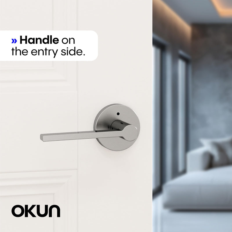 Okun Muse 1-Pack Brushed Nickel Privacy Door Levers – Push Button Lock, Reversible, Sleek Concealed-Mount Design for Bedroom & Bathroom 1 Pack