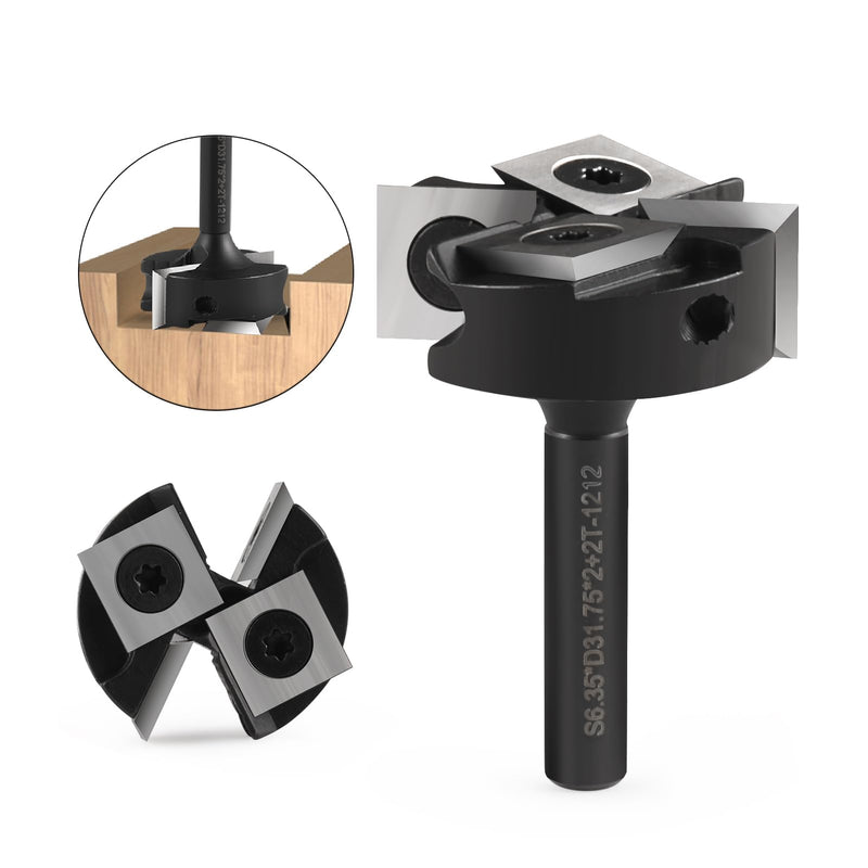 CNC Spoilboard Surfacing Router Bits 1/4'' Shank Wood Planer Bit Surfacing Bit with 2+2 Indexable Inserts, Carbide Milling Cutter Slab Flattening Planning Bit for Woodworking Engraving