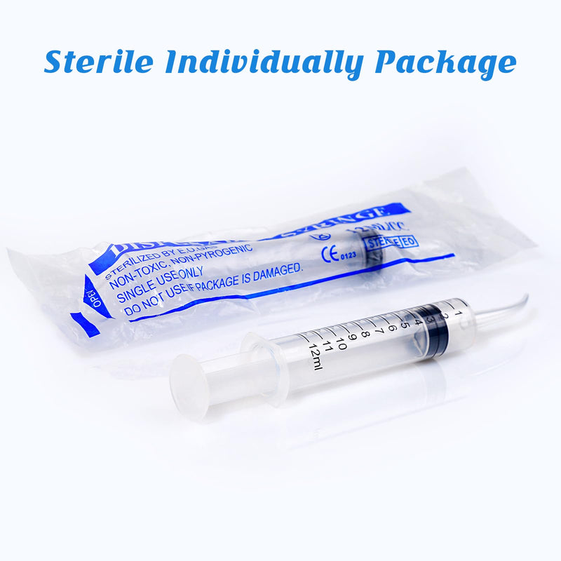 Wisdom Teeth Syringe,12ml Dental Syringe with Curved Tip & Measurement, Sterile Individually Package Dental Irrigation Syringe for Oral Dental Care, Tonsil Stones Removing, Lab, Liquid, Feeding (10 Pack) Curved Tip 10 Pack Plastic